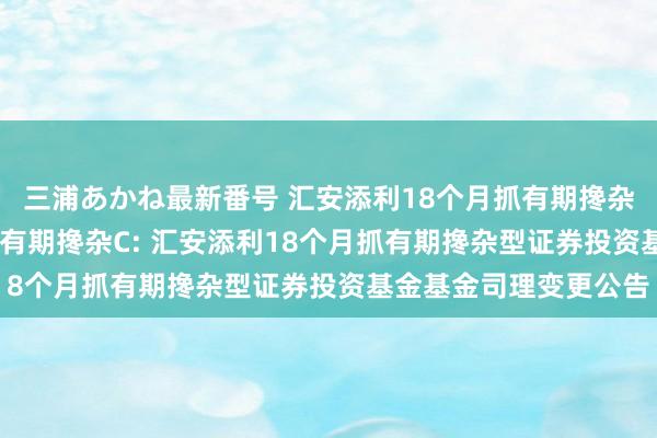 三浦あかね最新番号 汇安添利18个月抓有期搀杂A，汇安添利18个月抓有期搀杂C: 汇安添利18个月抓有期搀杂型证券投资基金基金司理变更公告